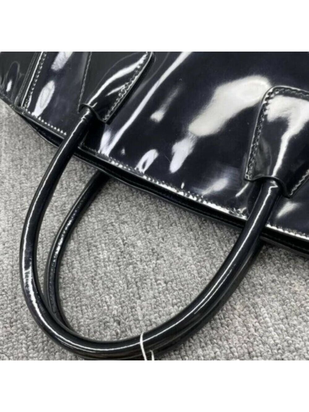 Authentic Prada Patent Leather Studded Tote Black Spazzolato Shoulder Bag - Picture 8 of 16